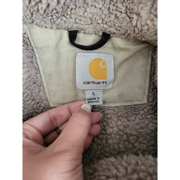 VINTAGE Carhartt Size Large Heavy Canvas Hooded Fleece Lined Brown Jacket GUC - Picture 3 of 7